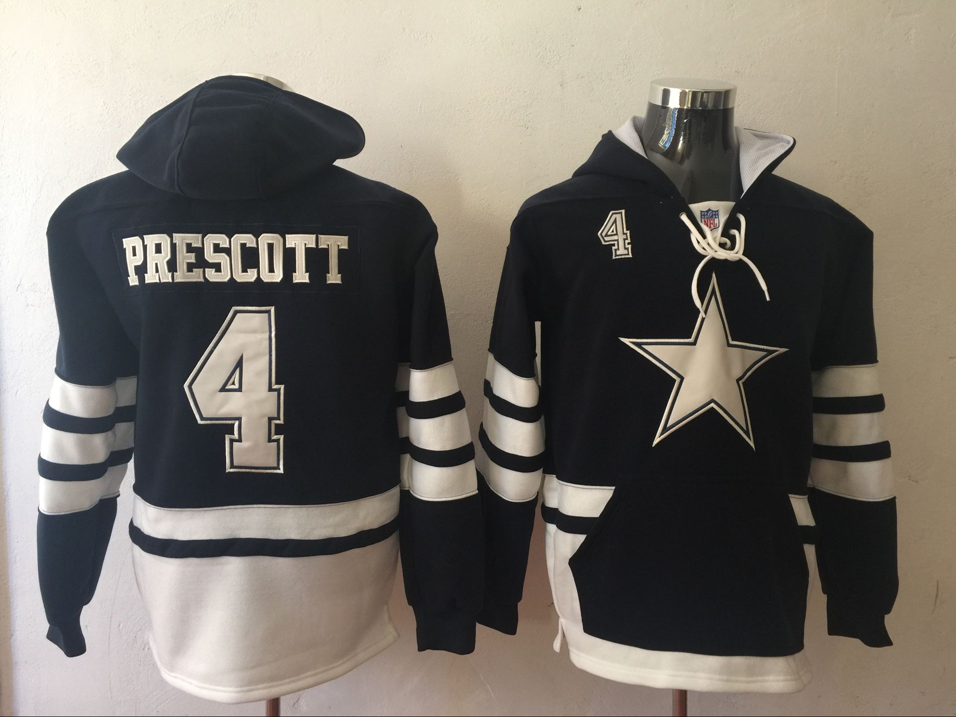 Men's Dallas Cowboys Navy Blue #4 Dak Prescott All Stitched NFL Hoodie Sweatshirt